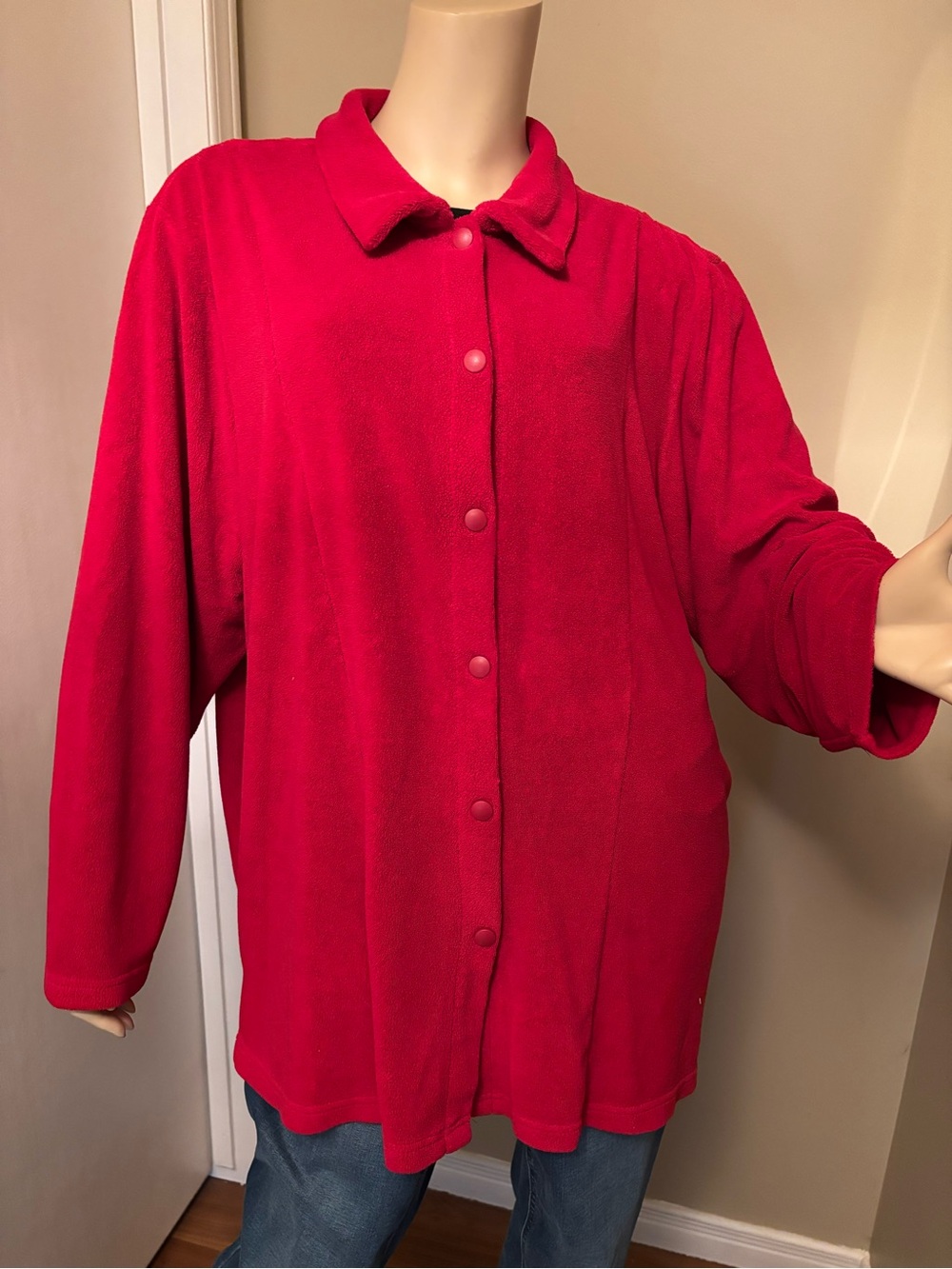 Vintage Classic Red Snap-Front Fleece Jacket